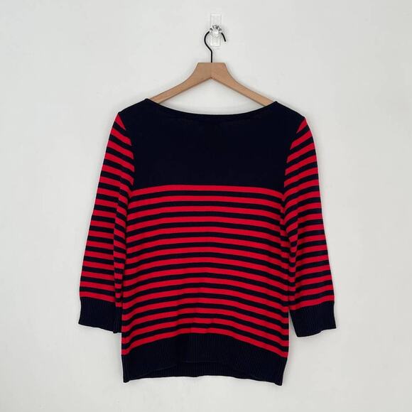 Vintage Lauren Jeans Co. Cotton Knit Striped Sweater Blue/Red Size Large - Picture 2 of 4